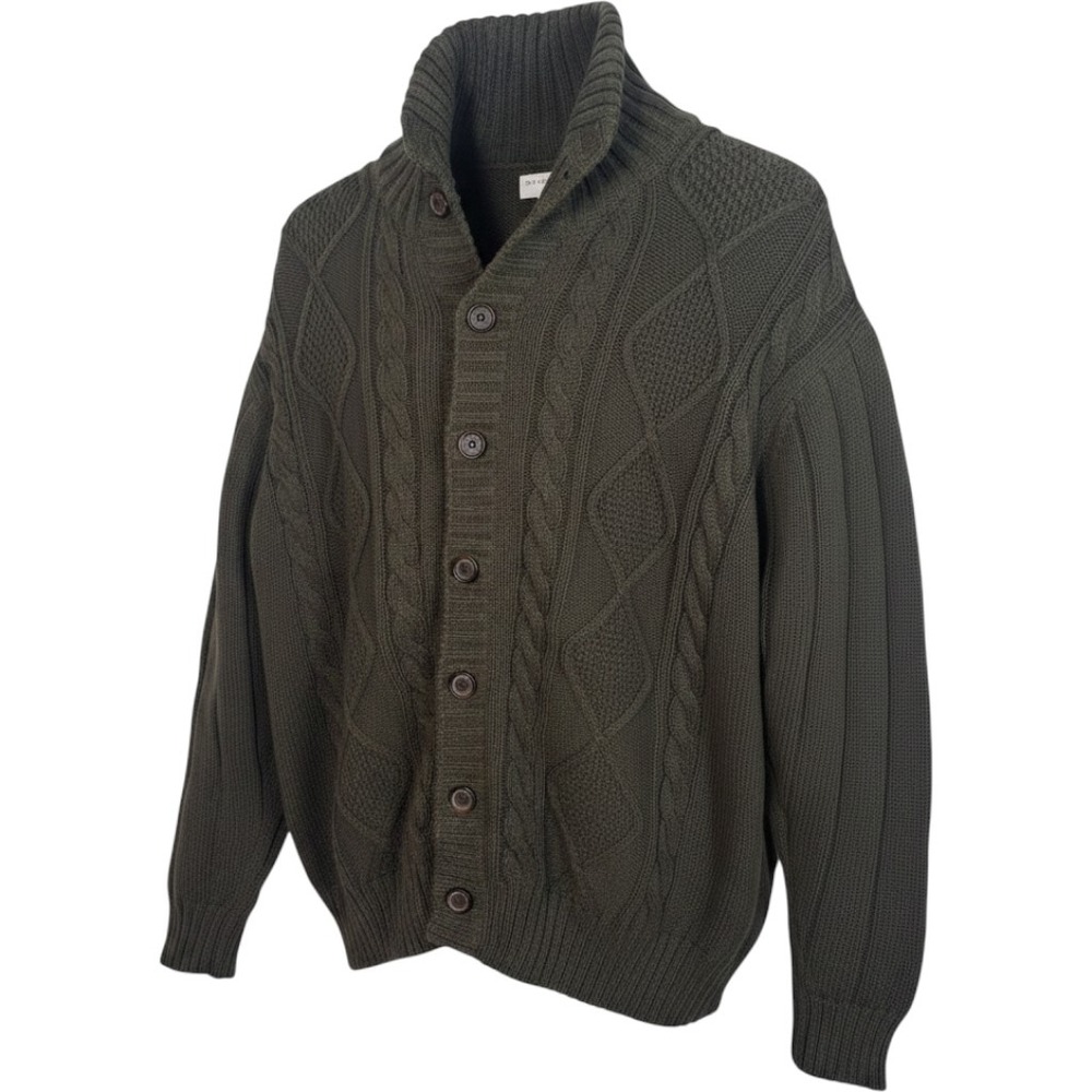 Alex Cannon Mens Olive Green Cable Knit Button Front Cardigan Sweater L